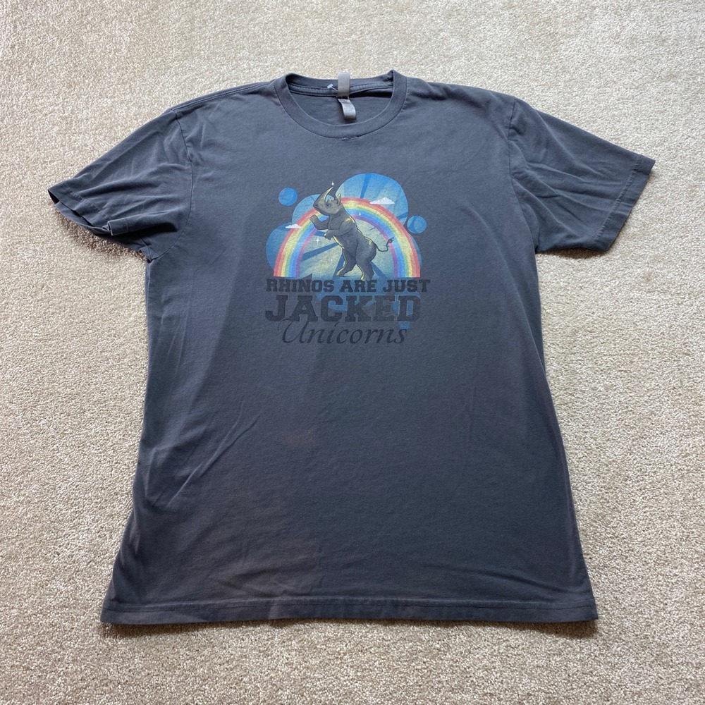 Next Level Shirt Mens Large Rhino Unicorn Rainbow Funny Print Graphic Tee